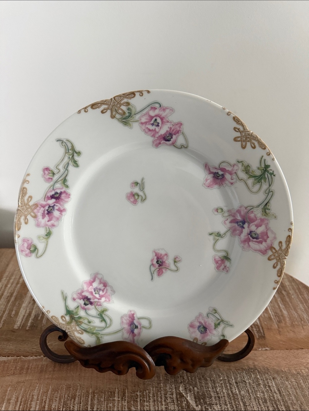 Theodore HAVILAND Limoges Dinner Plate Pink Poppies 9.5” Scalloped Antique